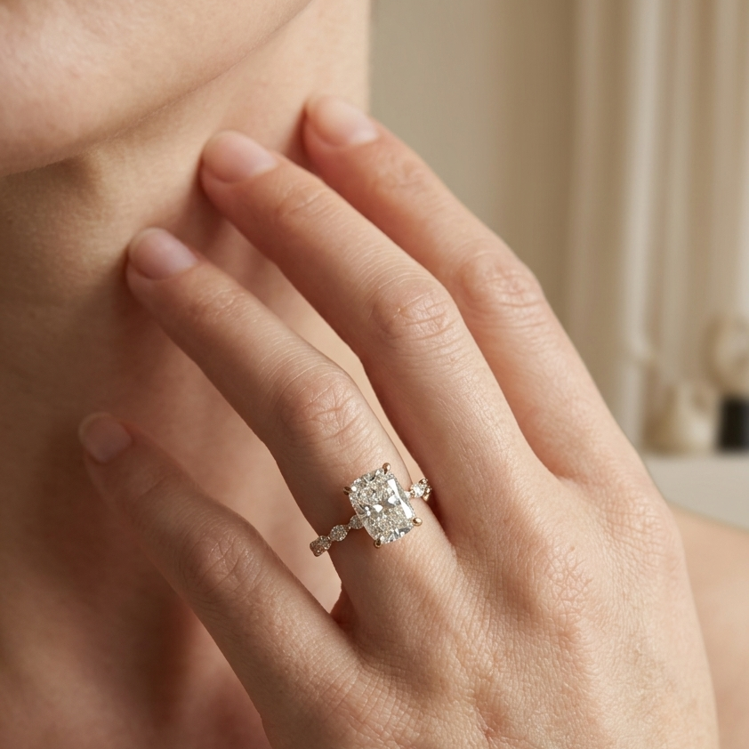 Radiant-Schliff Verlobungsring | 3.0 Karat | Lab-grown Diamant | 14k Gold | Lunevya