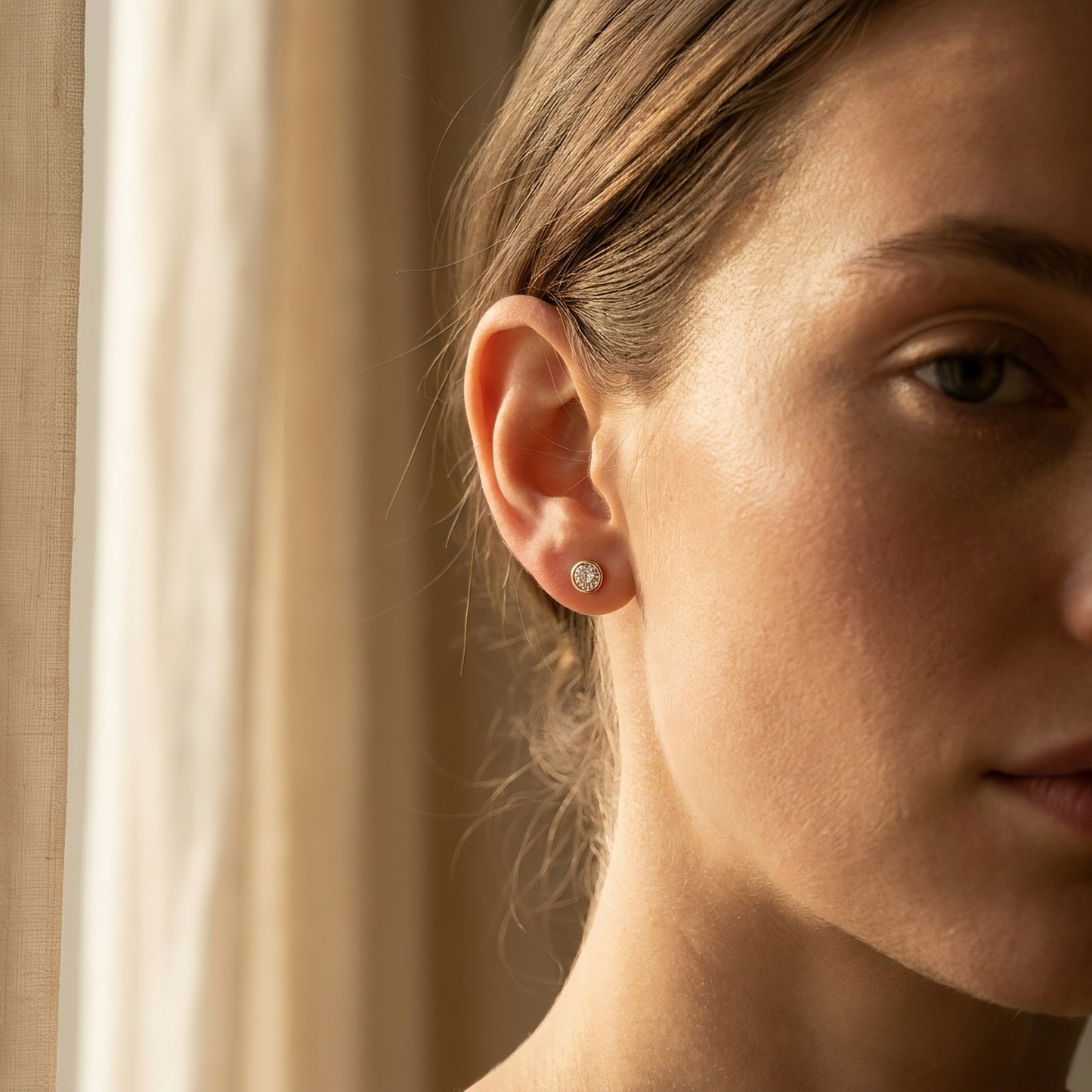 Diamond Stud Earrings | Bezel Setting | Lab-grown Diamond | 14k Gold | Lunevya