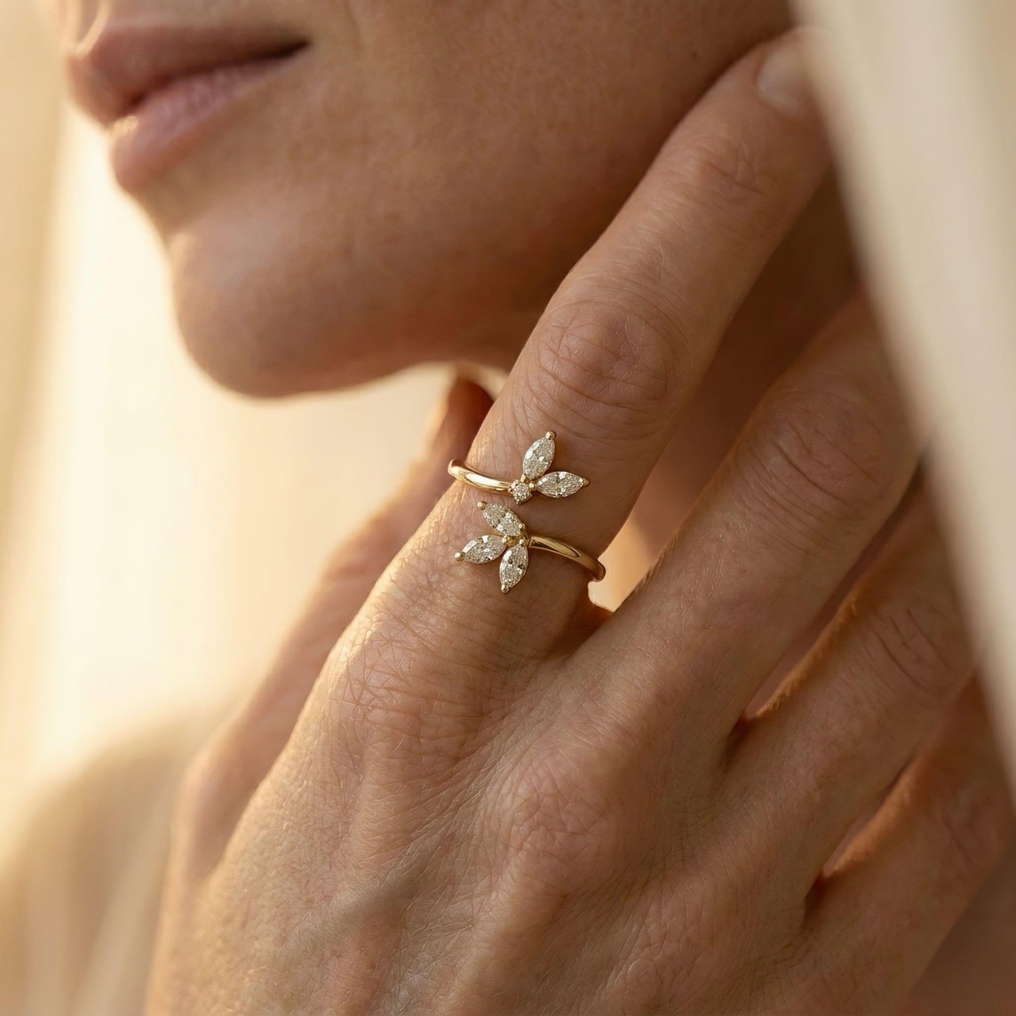 Marquise-Diamantring | Blatt-Design | 0.60 ct | Lab-grown Diamant | 14k Gold | Lunevya