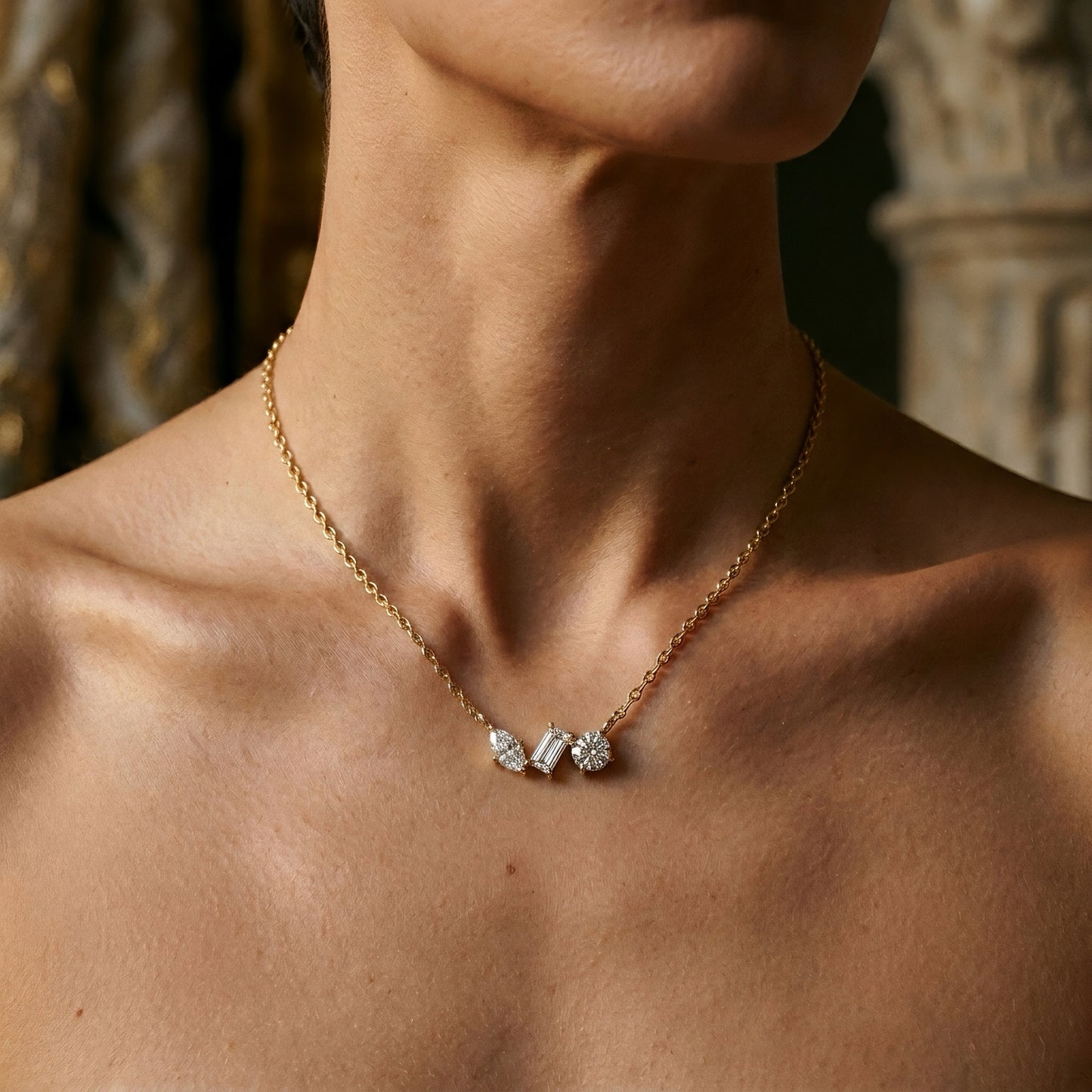 Collier exclusif en or 14 carats avec trois tailles de diamant | Certifié IGI 1,0 ct