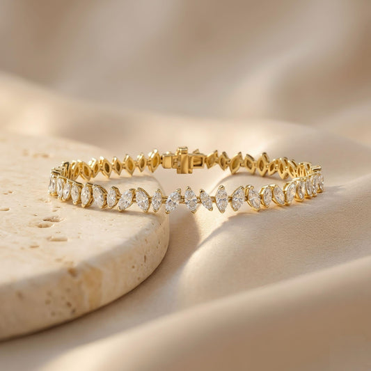 Marquise Tennisarmband mit Labordiamanten, 14k Gold – Ansicht 2