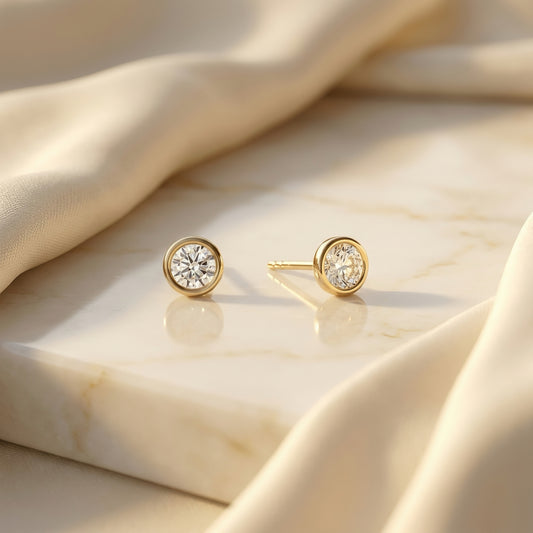 Labordiamant Ohrstecker, Zargenfassung, 14k Gold – Ansicht 2