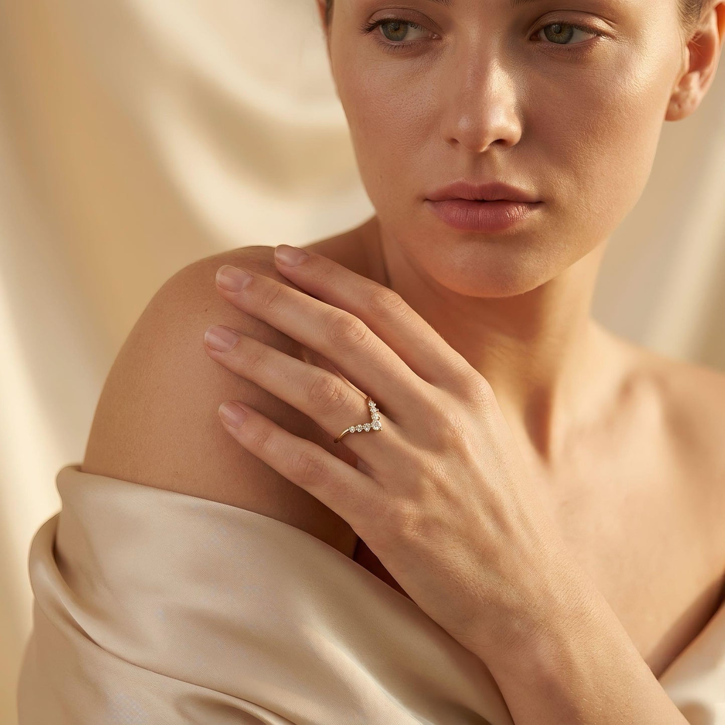 V-Diamantband | 0.60 ct | Moderner Bandring | Lab-grown Diamant | 14k Gold | Lunevya