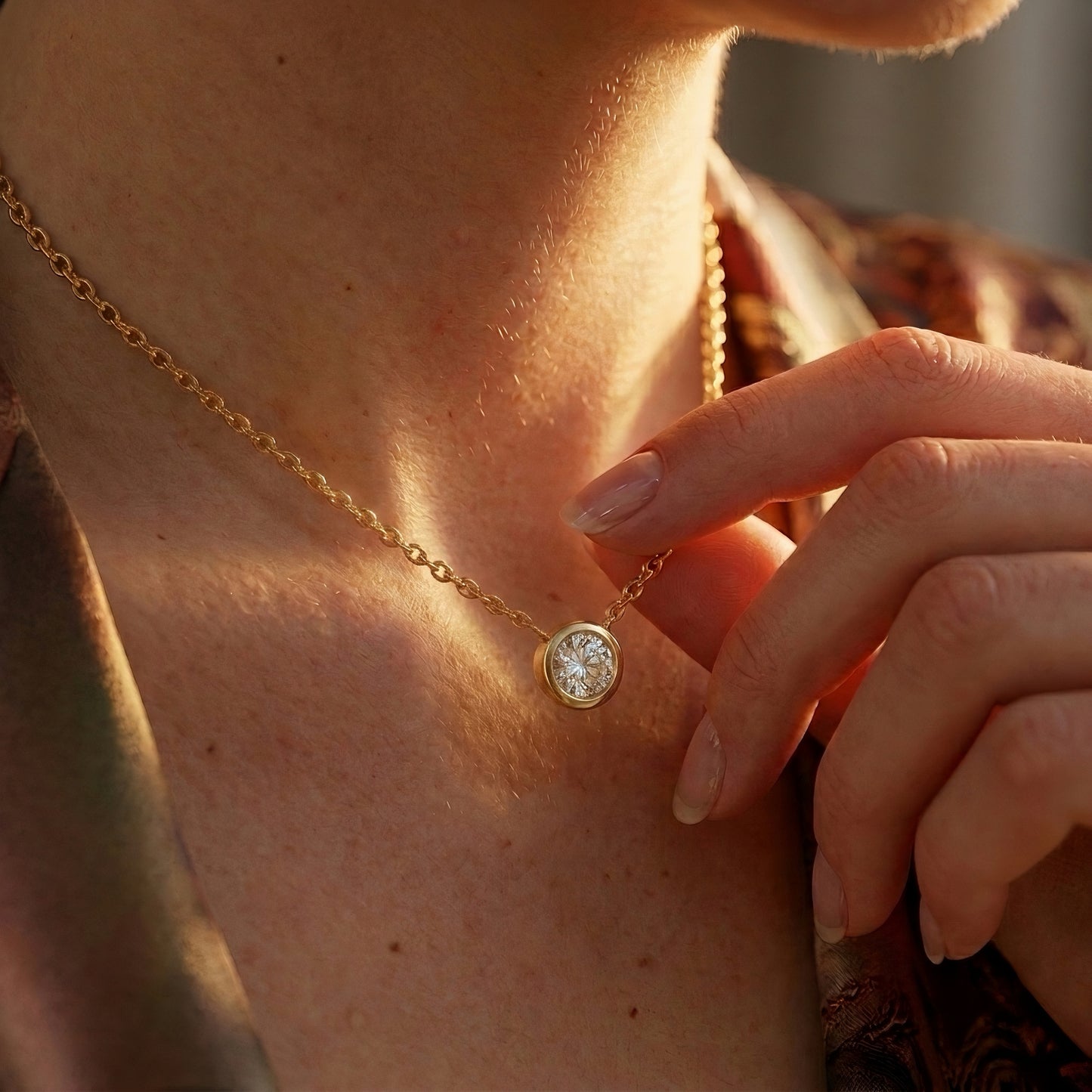 Gold Necklace | Bezel Diamond | IGI Certified | Lab-grown Diamond | 14k Gold | Lunevya