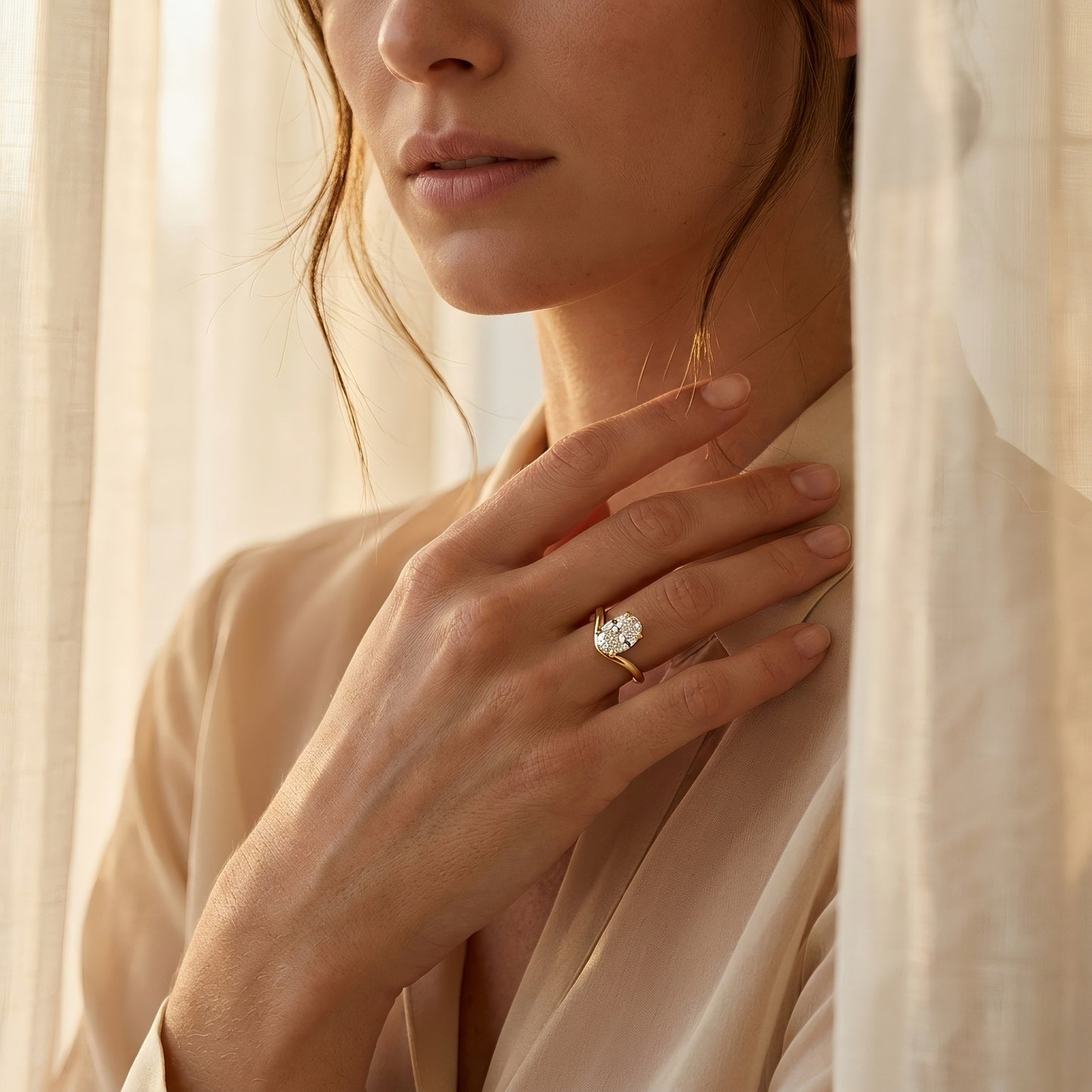 Ovaler Solitär-Ring | 3.0 ct | V-Design | Lab-grown Diamant | 14k Gold | Lunevya