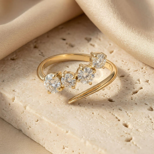 4-Stein Diamantring | 1.5 ct | Modernes Design | Lab-grown Diamant | 14k Gold | Lunevya