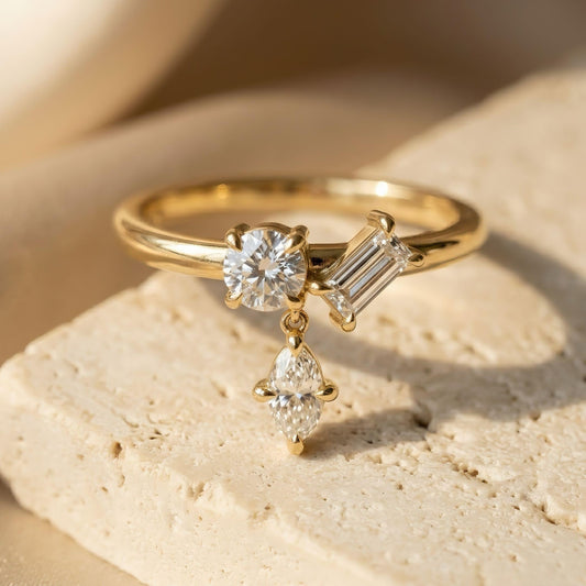 Asymmetrischer Diamantring | 1.0 ct | Multi-Cut Design | 14k Gold | Lunevya