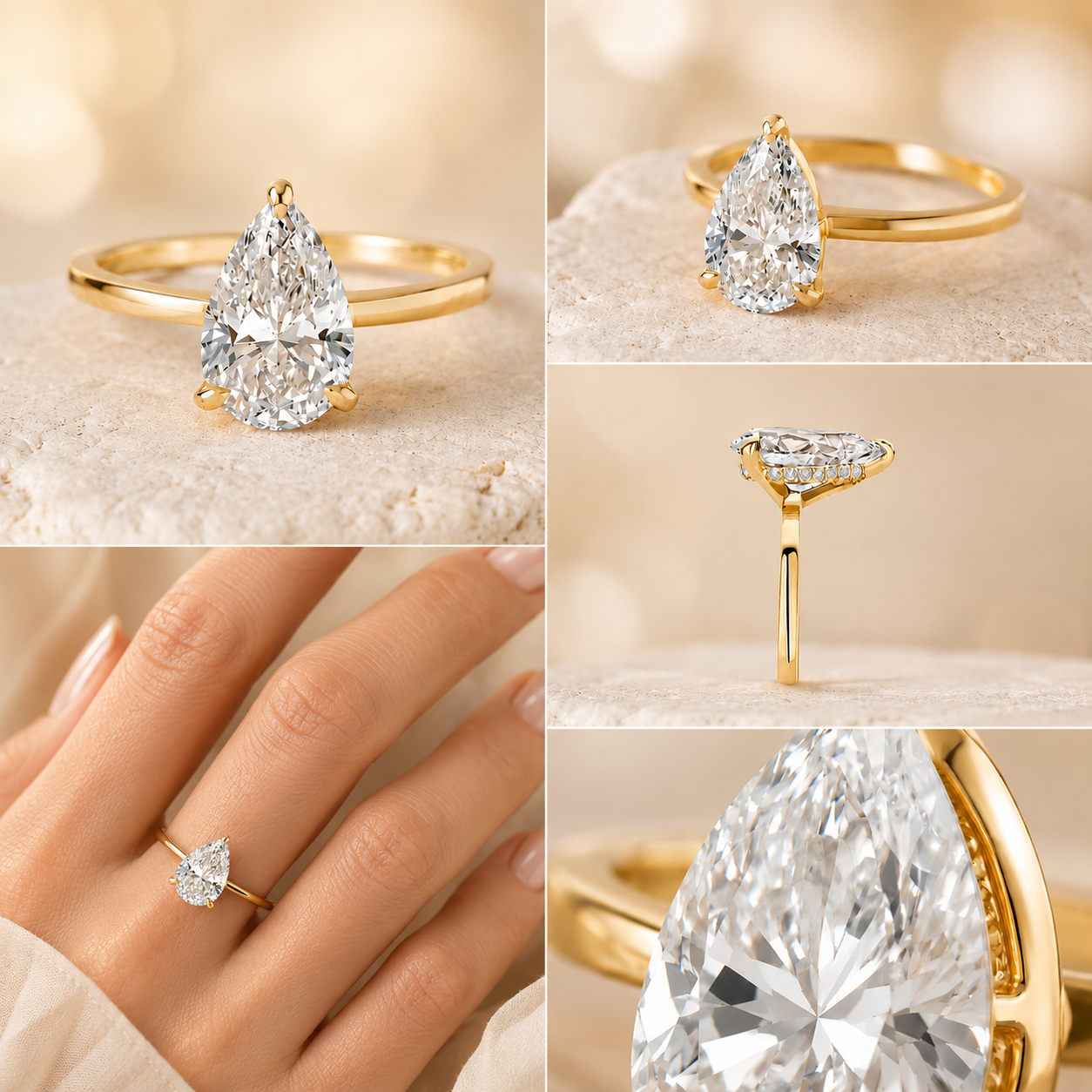 Lunevya Birnenschliff Solitärring | 1.00 – 3.00 ct | 14k Gold