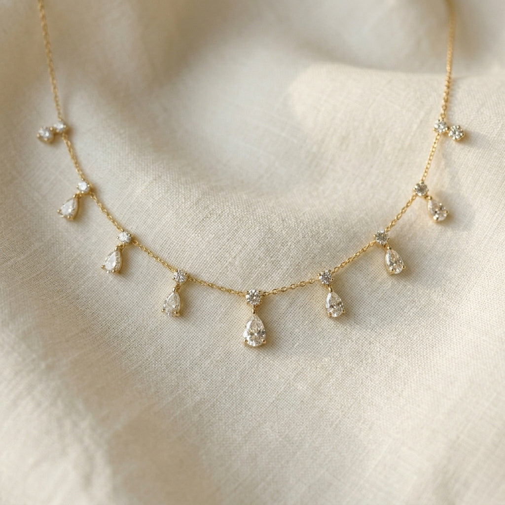 Choker Necklace | Drop Diamonds | IGI Certified | 14k Gold | Lunevya