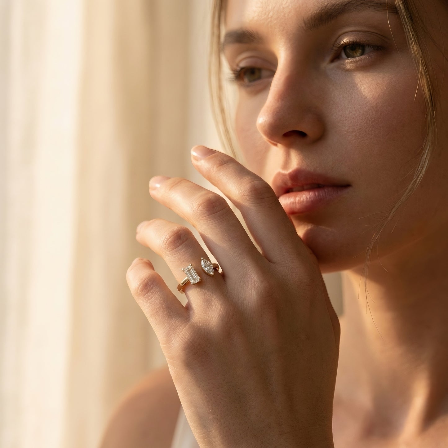 Lunevya Bague Toi et Moi Diamant | Taille Émeraude & Marquise | Or 14 carats | Design Personnalisé