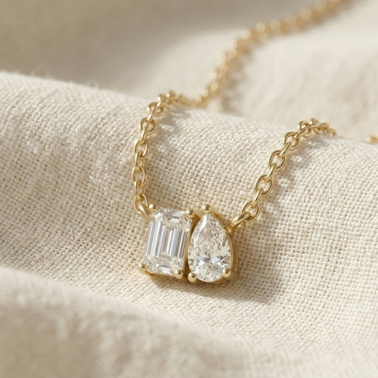 Gold Necklace | Baguette & Teardrop Diamonds | IGI Certified | 14k Gold | Lunevya