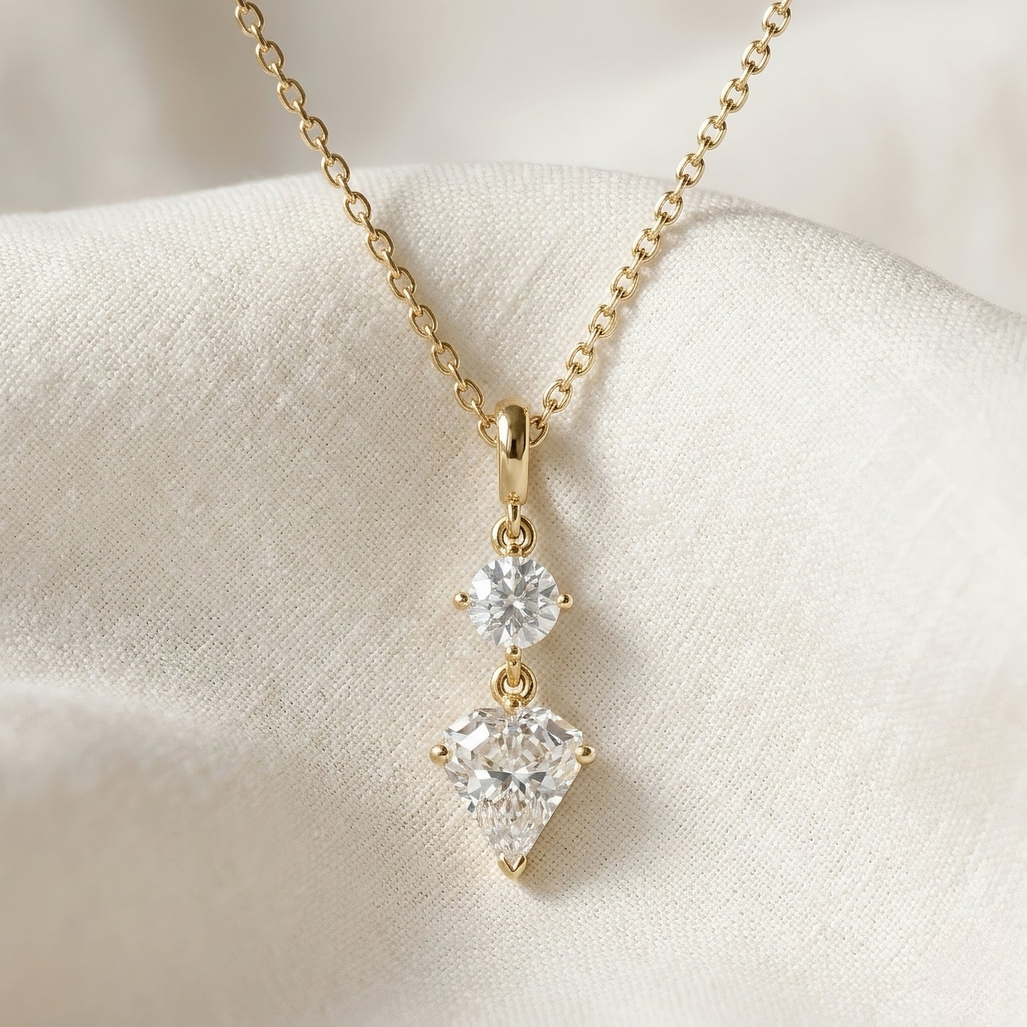 Gold Necklace with two Diamonds | Lab-grown Diamond | 14k Gold | Lunevya