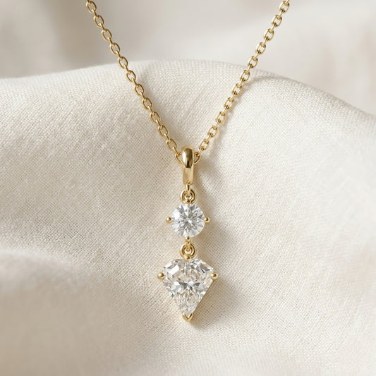 Gold Necklace with two Diamonds | Lab-grown Diamond | 14k Gold | Lunevya
