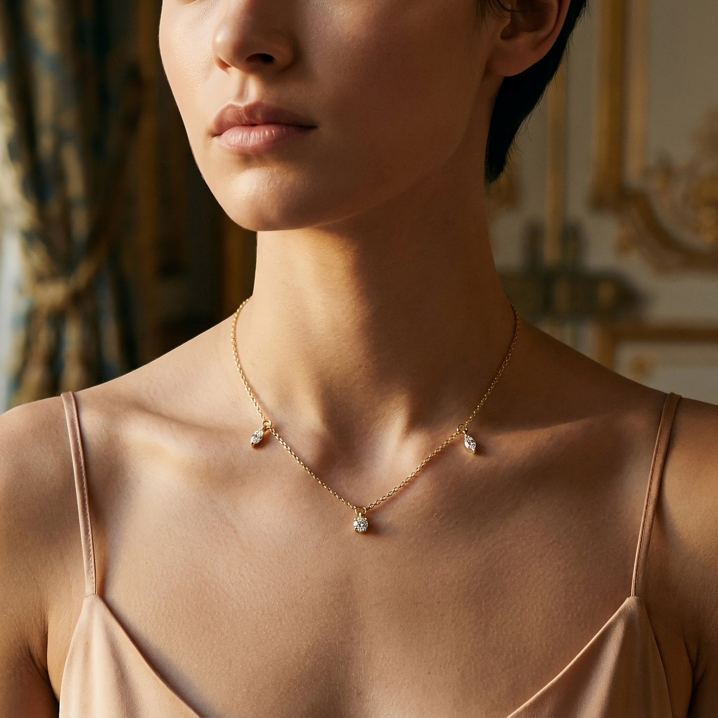 Gold Necklace | Dangle Design | IGI Certified | Lab-Grown Diamond | 14k Gold | Lunevya