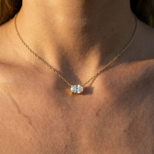 Gold Necklace | East-West Oval Diamond | IGI Certified | 14k Gold | Lunevya