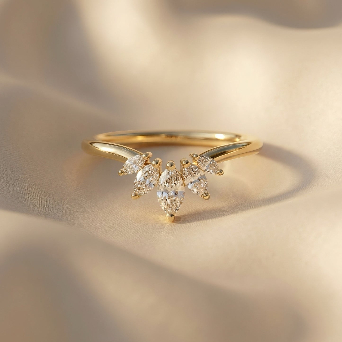 Marquise Diamond Crown Ring | Stacking Design | 14k Gold | Lunevya