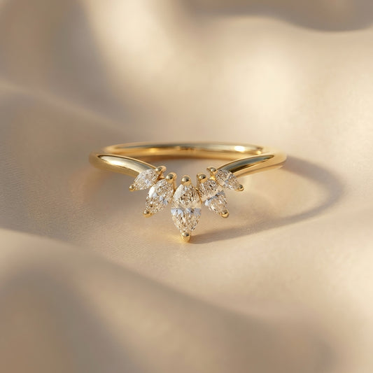 Marquise Diamond Crown Ring | Stacking Design | 14k Gold | Lunevya