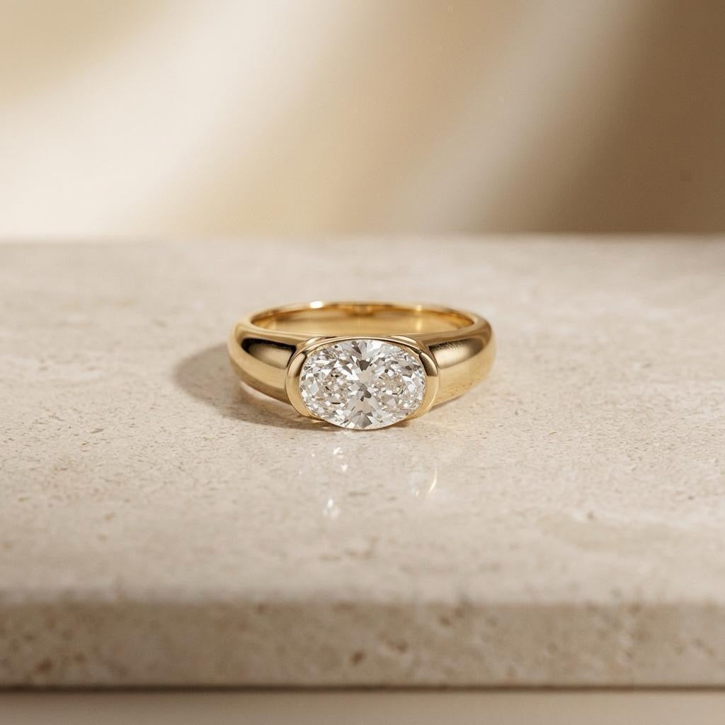 Oval-Solitärring Signet | 1,50 ct Labordiamant | Bezel-Setting | 14k Gold – LUNEVYA