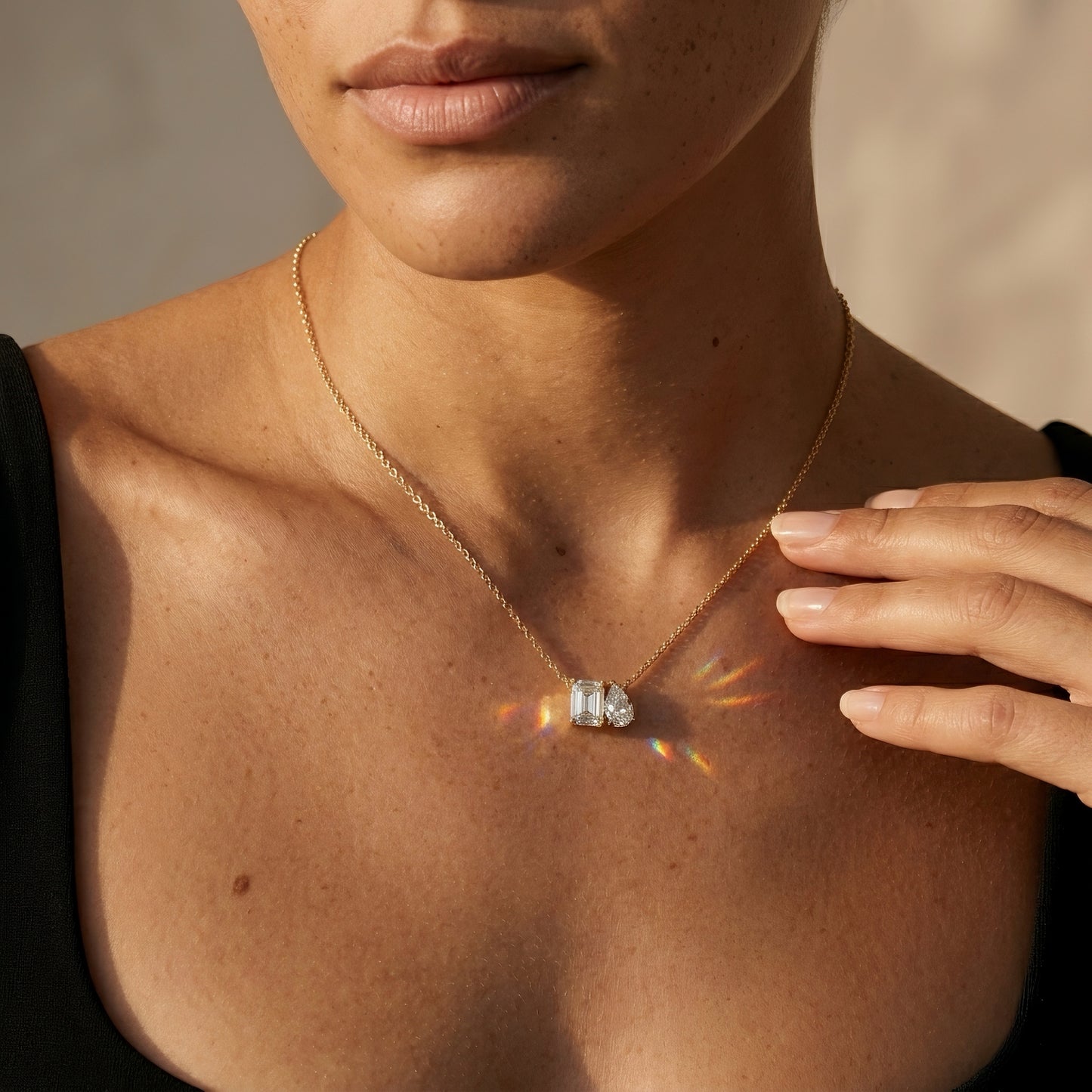 Gold Necklace | Baguette & Teardrop Diamonds | IGI Certified | 14k Gold | Lunevya