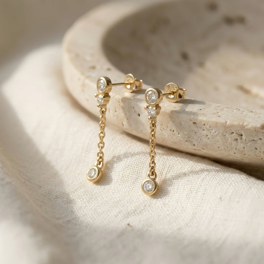 Diamant-Kettenohrstecker | Handgefertigte Eleganz | Lab-grown Diamant | 14k Gold | Lunevya