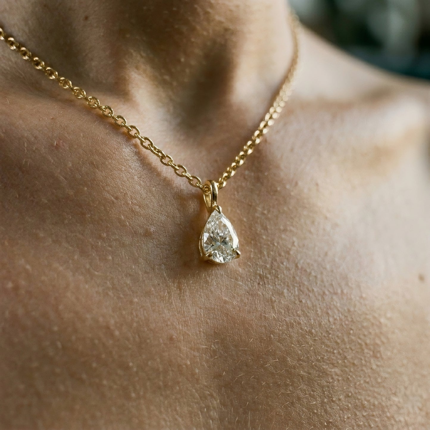 Gold Necklace | Solitaire Teardrop Cut | IGI Certified | 14k Gold | Lunevya