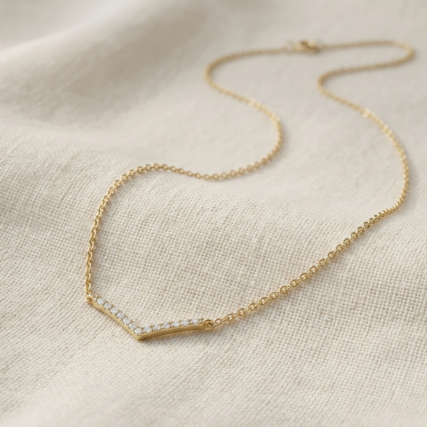 Gold Necklace | V-Shape | IGI Certified | Lab-Grown Diamond | 14k Gold | Lunevya
