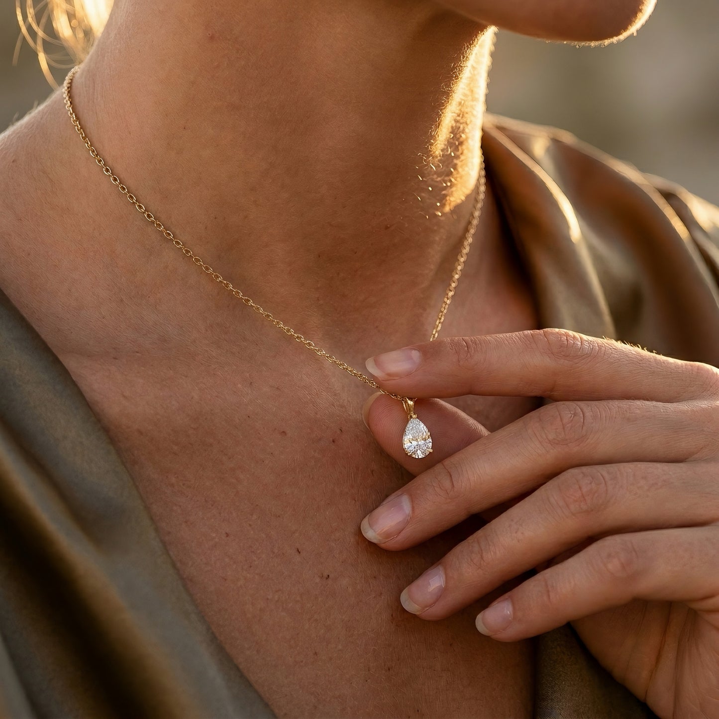 Gold Necklace | Solitaire Teardrop Cut | IGI Certified | 14k Gold | Lunevya