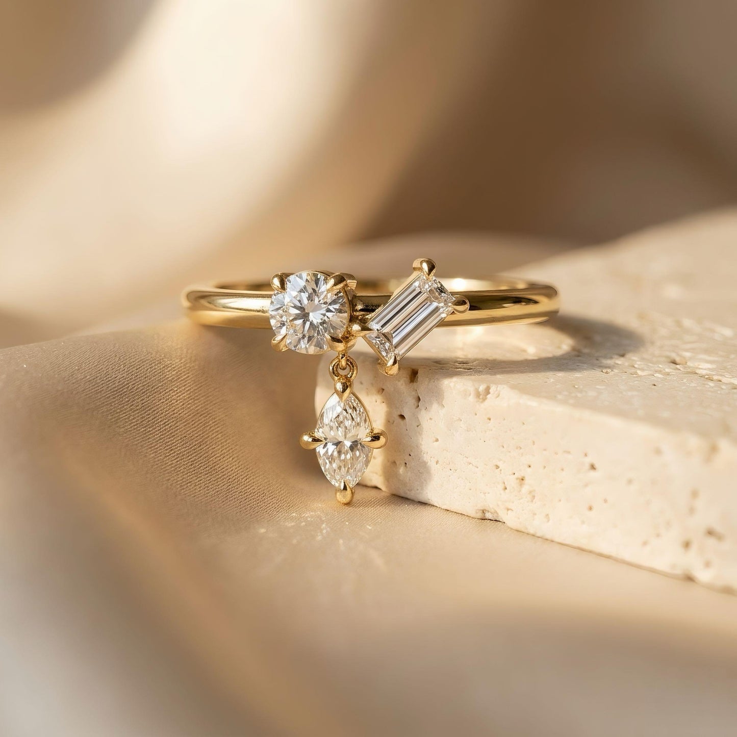 Asymmetrischer Diamantring | 1.0 ct | Multi-Cut Design | 14k Gold | Lunevya