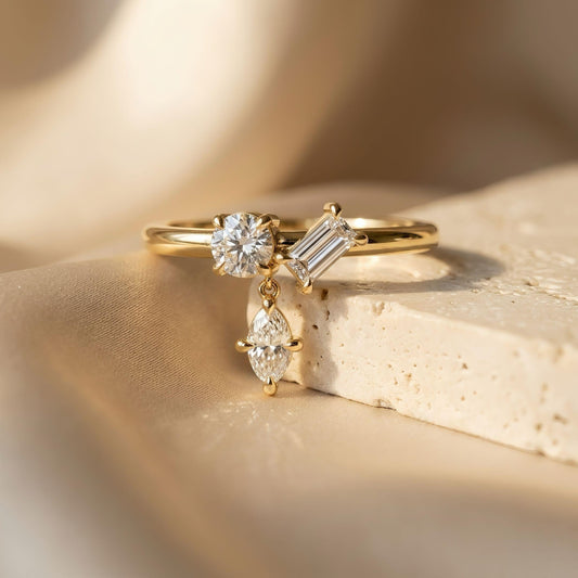 Asymmetrischer Diamantring | 1.0 ct | Multi-Cut Design | 14k Gold | Lunevya