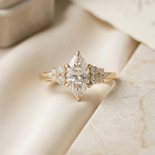 Marquise-Verlobungsring | Florales Cluster-Design | Lab-grown Diamant | 14k Gold | Lunevya
