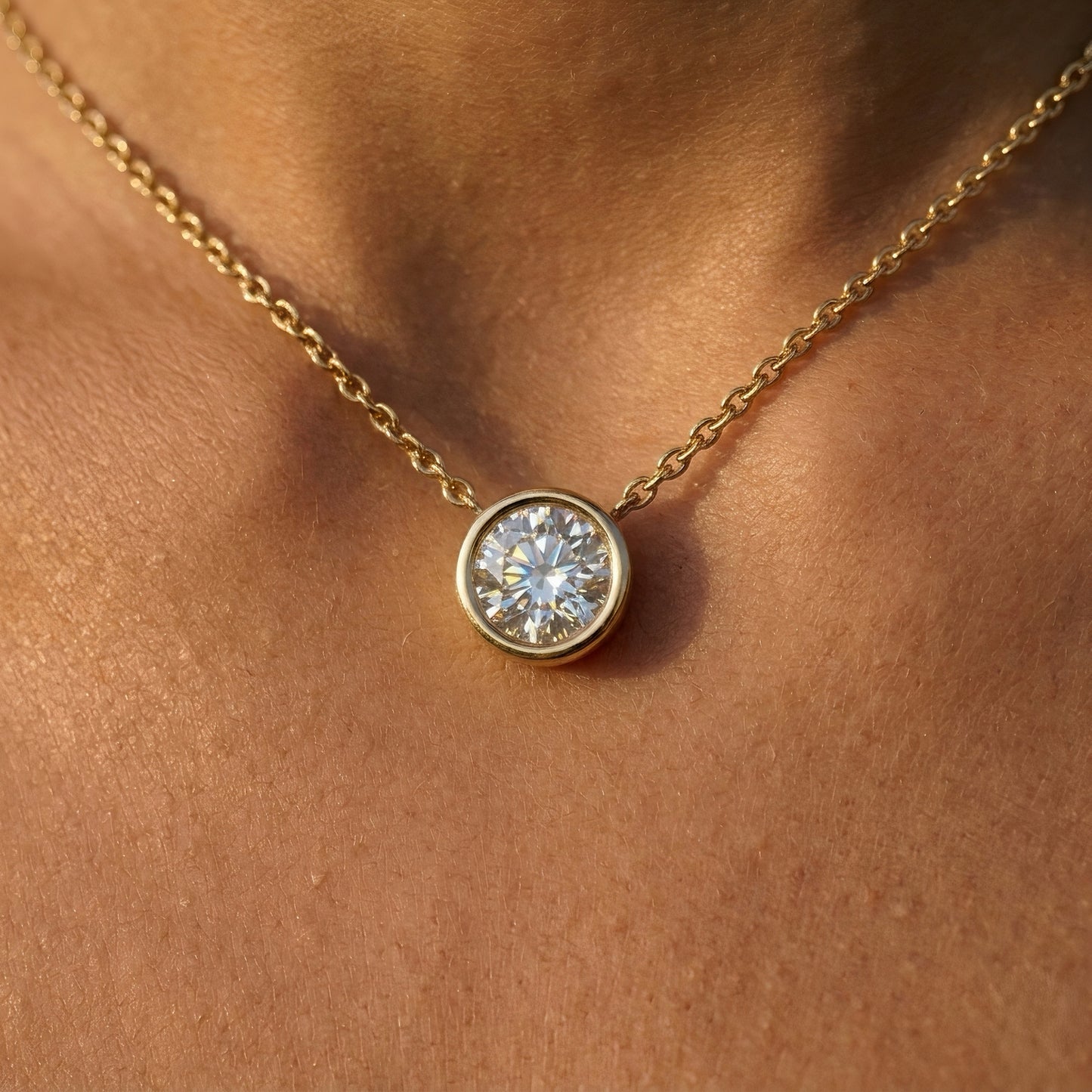 Gold Necklace | Bezel Diamond | IGI Certified | Lab-grown Diamond | 14k Gold | Lunevya
