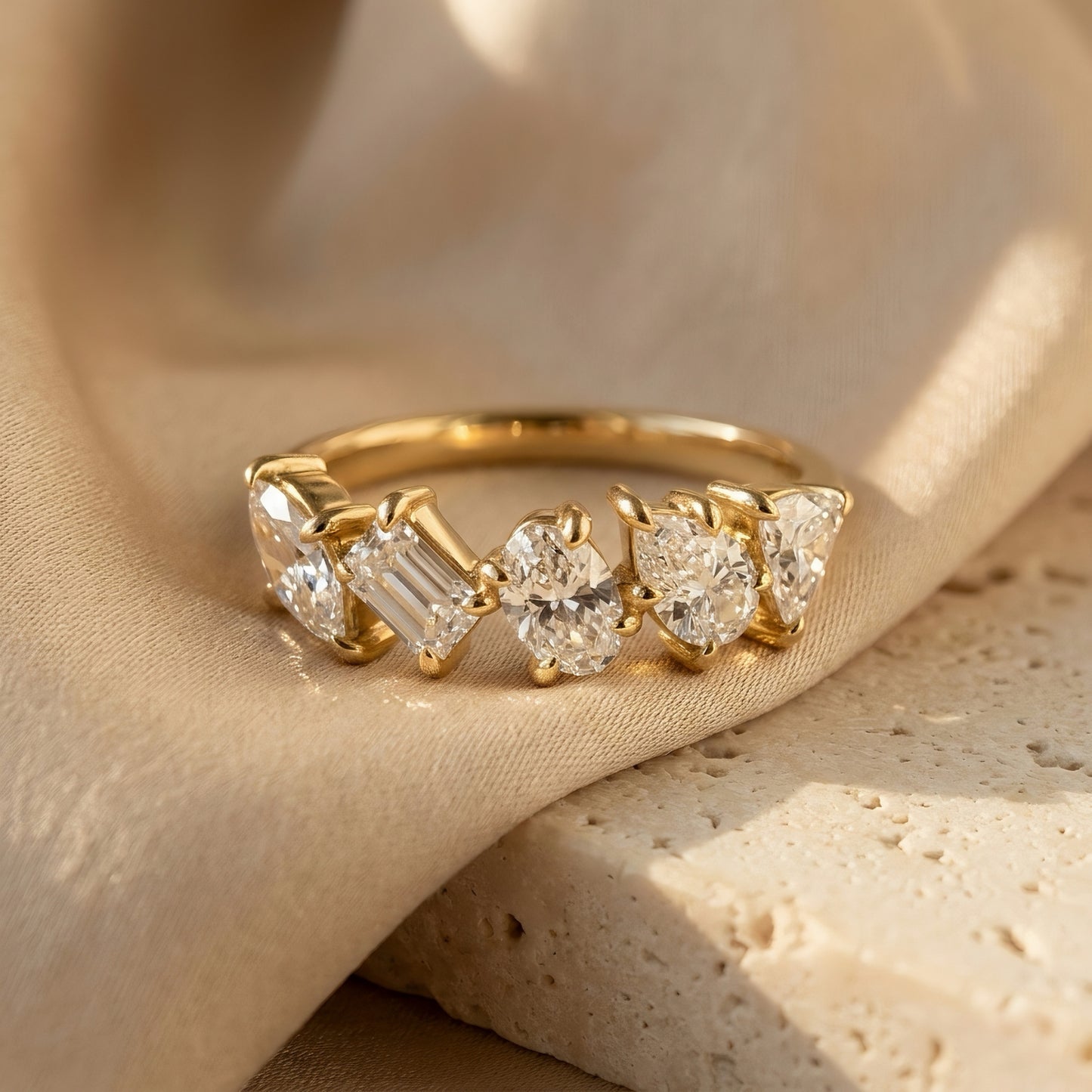 Mixed-Cut Diamond Band | Multi-Shape Design | Lab-grown Diamond | 14k Gold | Lunevya