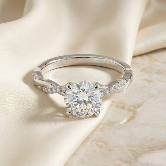 Solitär Verlobungsring | Gedrehtes Pavé-Band | 2.0 - 4.0 ct | 14k Gold | Lunevya