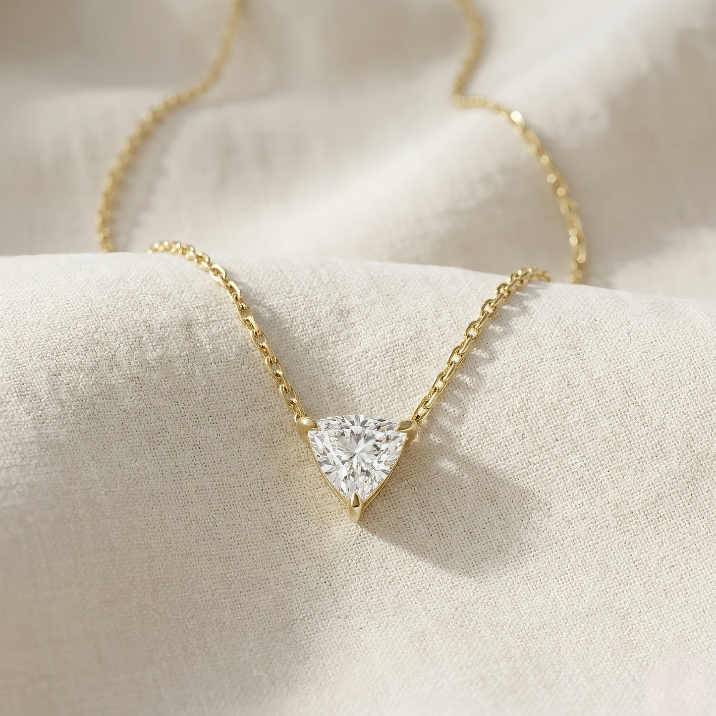 Gold Necklace | Solitaire Trillion Cut | IGI Certified | 14k Gold | Lunevya