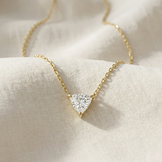 Gold Necklace | Solitaire Trillion Cut | IGI Certified | 14k Gold | Lunevya