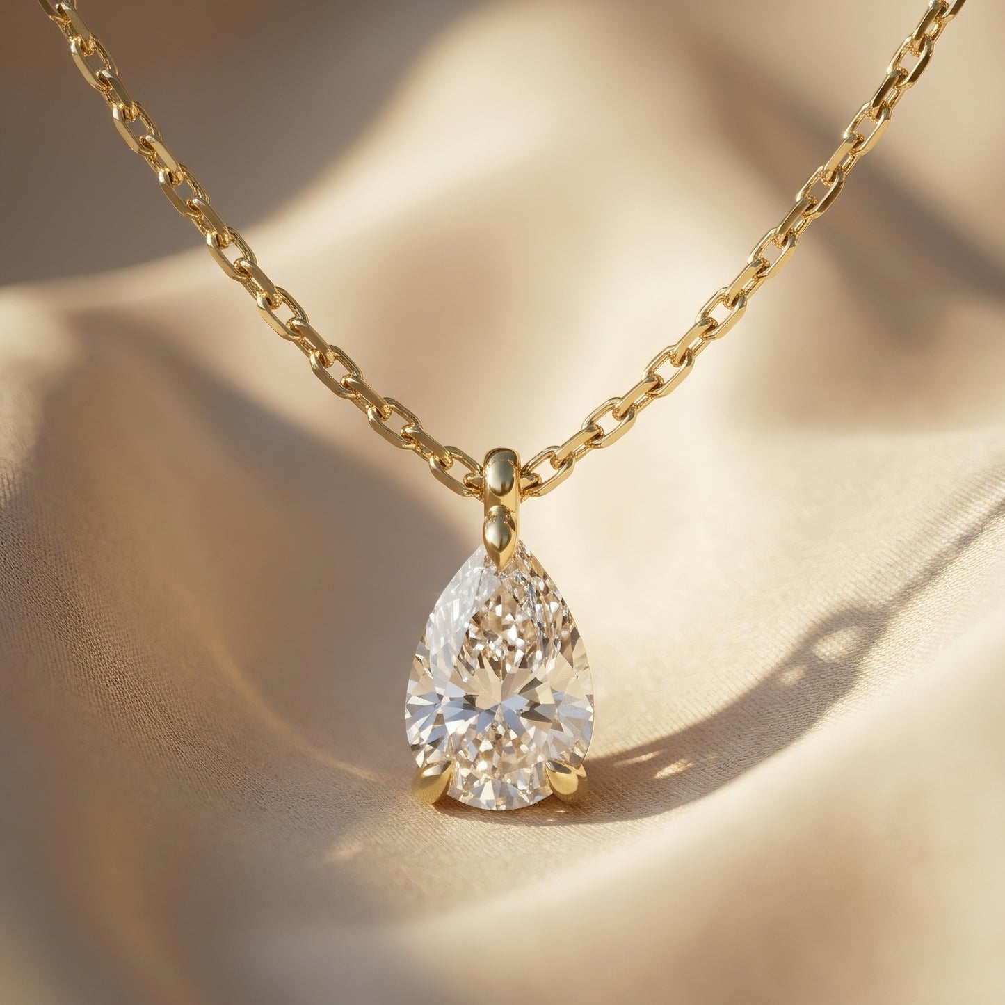 Gold Necklace | Solitaire Teardrop Cut | IGI Certified | 14k Gold | Lunevya
