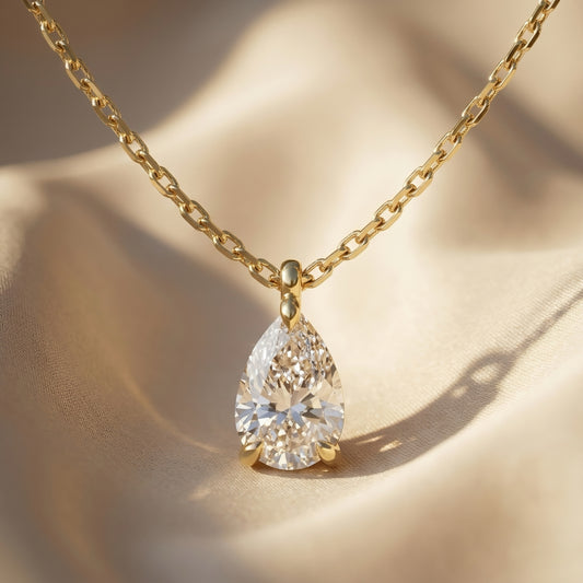 Gold Necklace | Solitaire Teardrop Cut | IGI Certified | 14k Gold | Lunevya