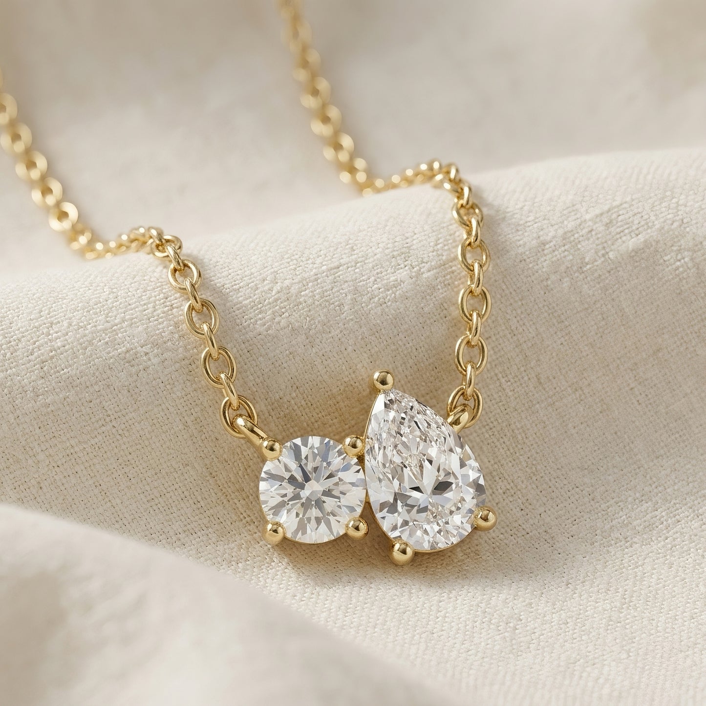Gold Necklace Toi et Moi | Two Diamonds | IGI Certified | 14k Gold | Lunevya