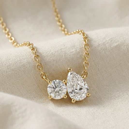 Gold Necklace Toi et Moi | Two Diamonds | IGI Certified | 14k Gold | Lunevya
