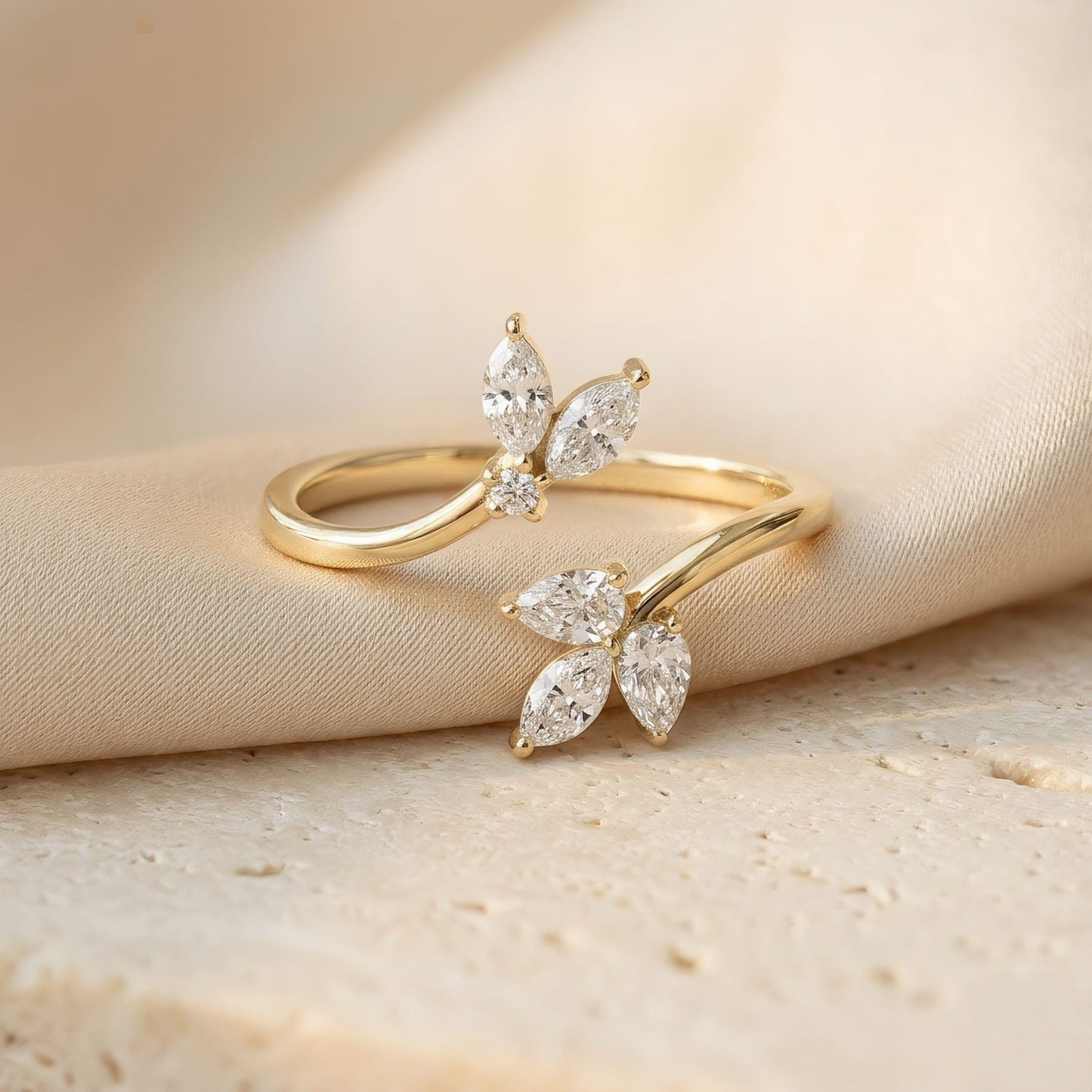 Marquise-Diamantring | Blatt-Design | 0.60 ct | Lab-grown Diamant | 14k Gold | Lunevya