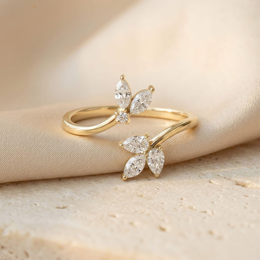 Marquise-Diamantring | Blatt-Design | 0.60 ct | Lab-grown Diamant | 14k Gold | Lunevya