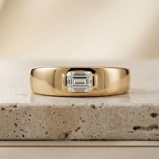 Smaragd-Schliff Ring mit Labordiamant | Bezel-Setting | 14k Gold – LUNEVYA