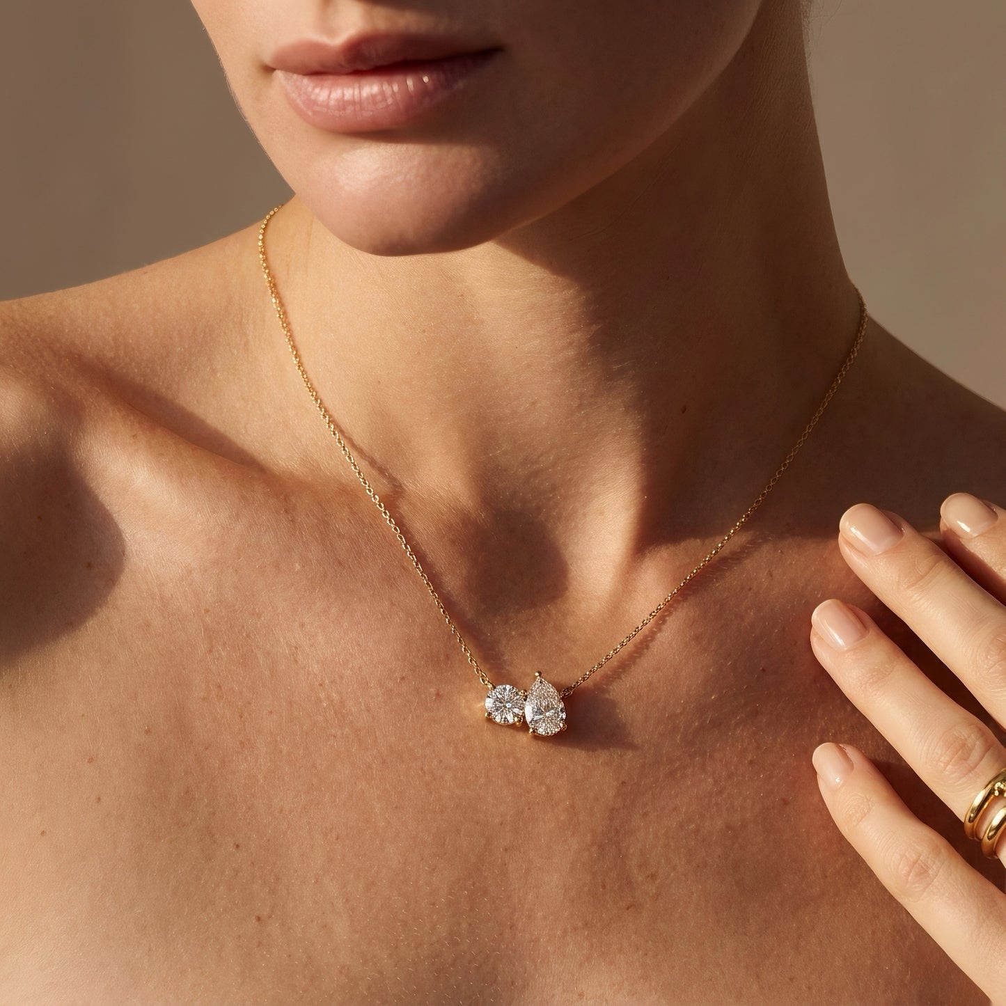 Gold Necklace Toi et Moi | Two Diamonds | IGI Certified | 14k Gold | Lunevya