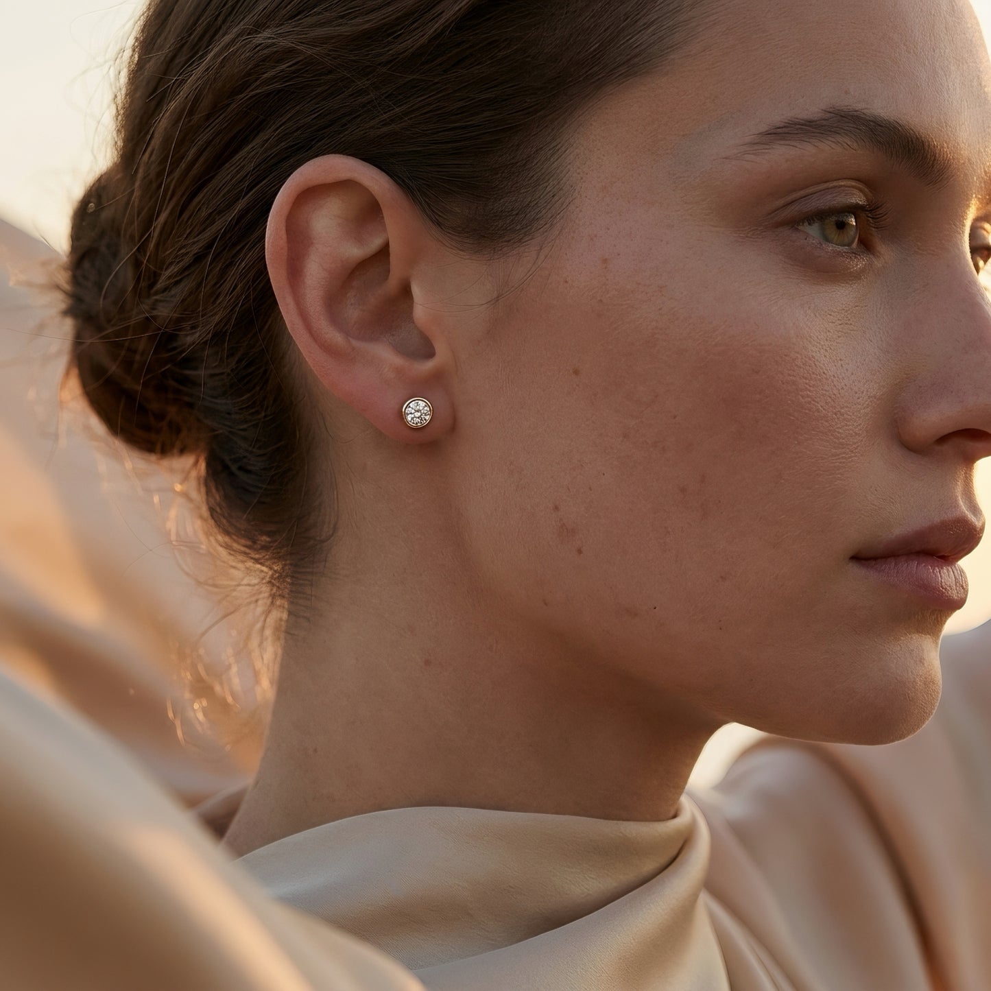Diamond Stud Earrings | Bezel Setting | Lab-grown Diamond | 14k Gold | Lunevya