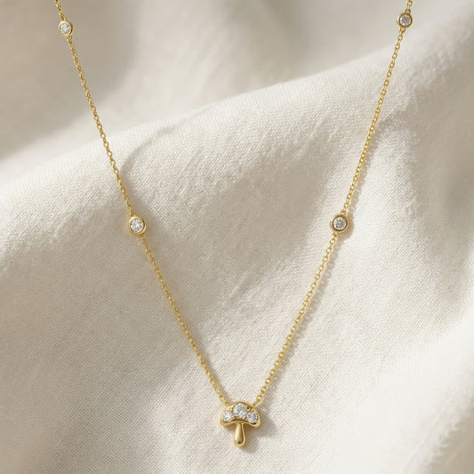 Gold Necklace | Mushroom Motif | IGI Certified | Lab-Grown Diamond | 14k Gold | Lunevya