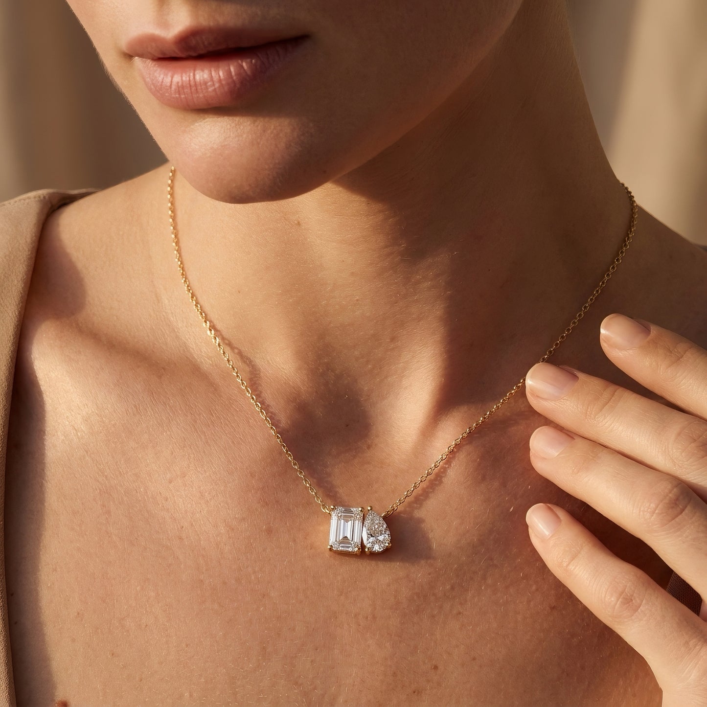 Gold Necklace | Baguette & Teardrop Diamonds | IGI Certified | 14k Gold | Lunevya