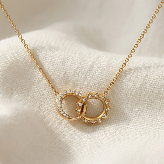 Gold Necklace | Sun & Moon Motif | IGI Certified | Lab-Grown Diamond | 14k Gold | Lunevya