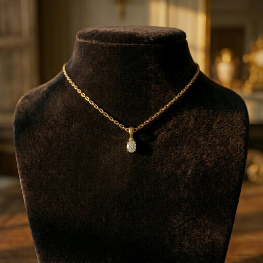 Oval Diamond Necklace | IGI Certified | Lab Grown Diamond | 14k Gold | Lunevya
