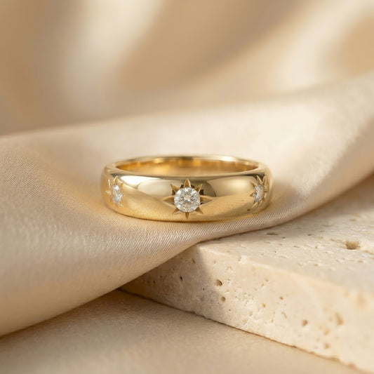 Sternen-Bandring | 0.30 ct | Vintage Design | Lab-grown Diamant | 14k Gold | Lunevya