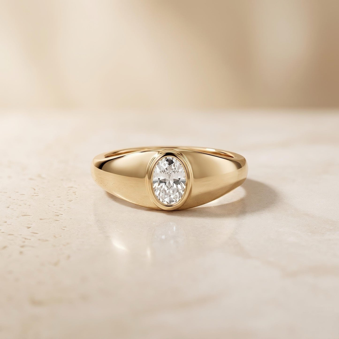 Oval-Signetring mit Diamant | Bezel-Setting | 14k Gold – LUNEVYA